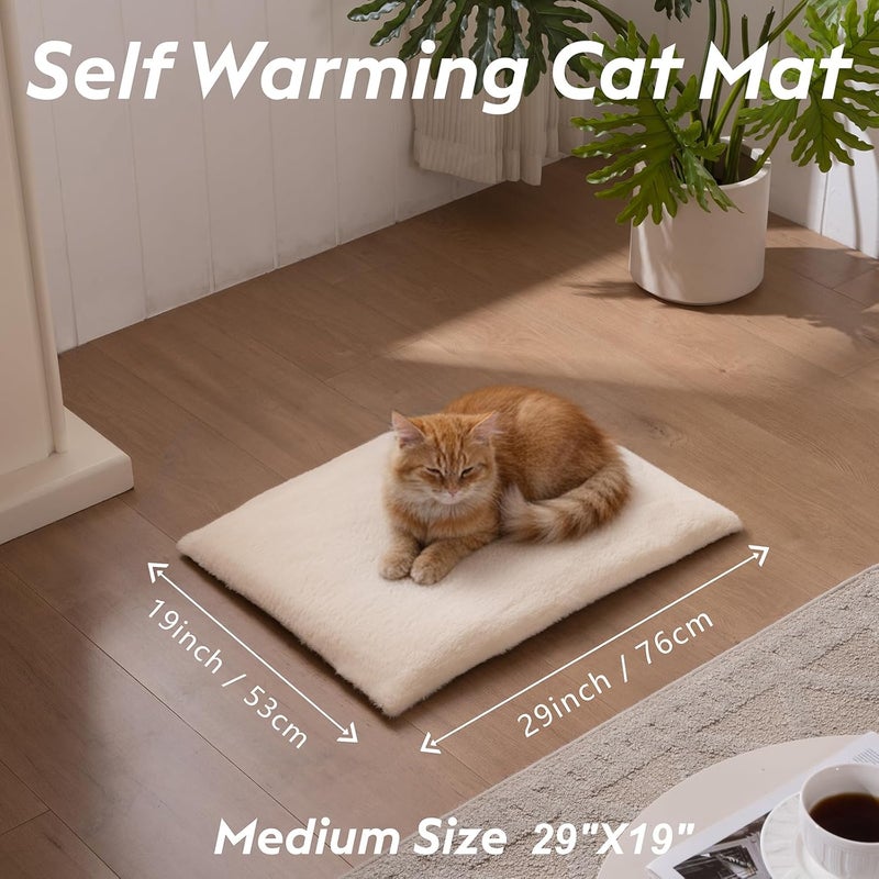 FunFurry Self Warming Cat Bed, Heating Cat Pad, Extra Soft Flannel Surface, Removable ＆ Washable, Thick Thermal Mat with Non-Slip Bottom (Ivory, 29" X 19") - Image 4